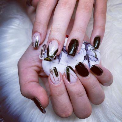 All done by acrylic powder nails design