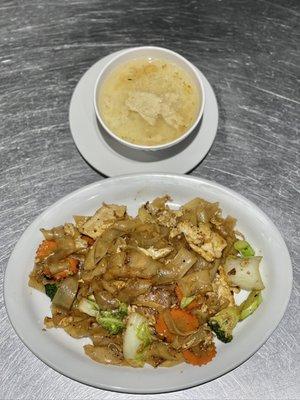 drunken noodle lunch special with rice soup