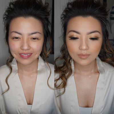 Bridesmaid SOFT GLAM using warm and gold tones. Monochromatic. For makeup and hair bookings, please visit www.beautybybonbon.com