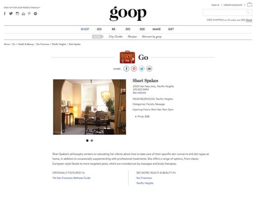 Guess who made the list for BEST in SF Skincare on Gwyneth Paltrow's Goop?