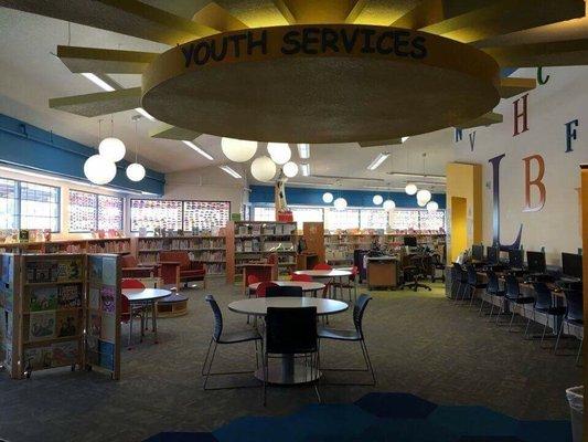 Recently remodeled children's library entrance, turn left from the main entrance.