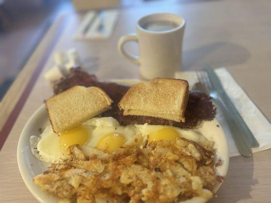 Toast eggs hashbrowns and corn beef