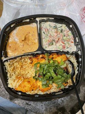 Spicy Hummus Chicken Kabab Rice Tahini Salad