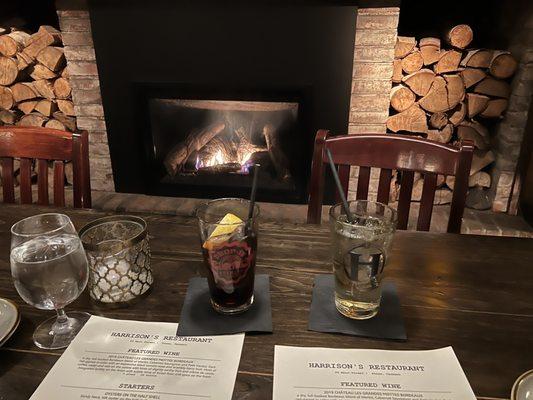 Table by the fireplace