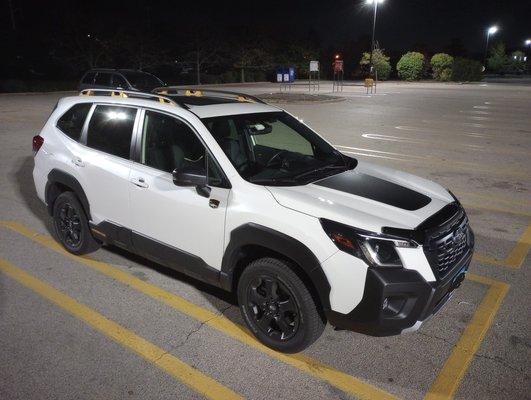 2023 Forester Wilderness (Crystal White) with accessories, sold and installed by Muller Subaru Highland Park (thank you Yaroslav and Bob)