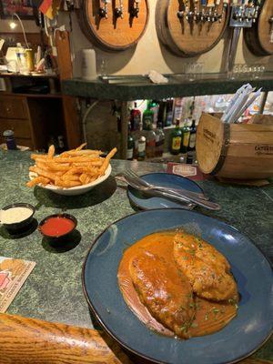 fries and paprika chicken