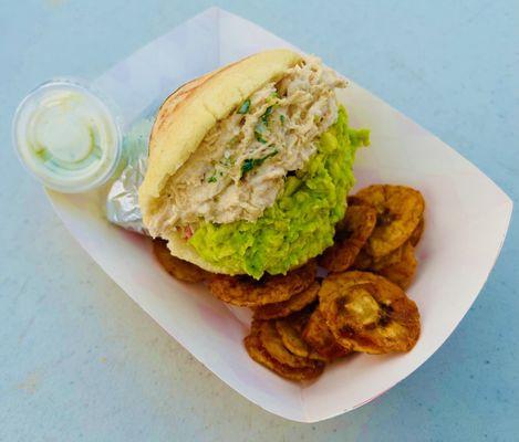 Venezuelan chicken salad and avocado white corn arepa - DELICIOUS!