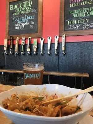 Drunken Noodles with a good local beer selection