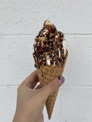 Toasted Almond Custard dipped in Chocolate and Almond Brittle Crunch