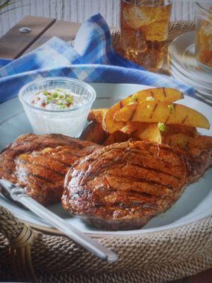 Steak  and fries also a wide variety  of side dishes