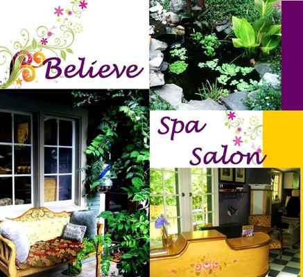 Salon with gardens and trickling ponds in a peaceful oasis.