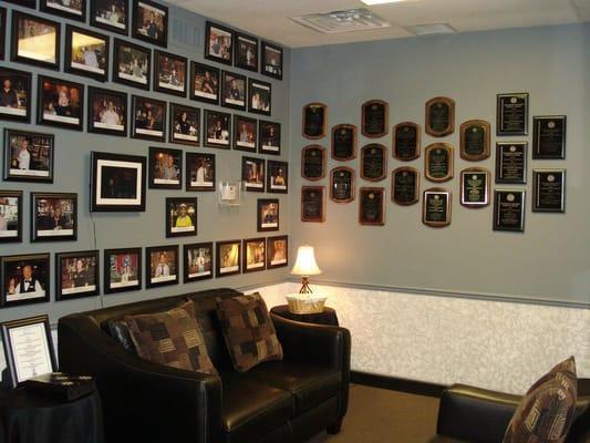 Our lobby full of pics of past grads on the job and awards our campus has received!