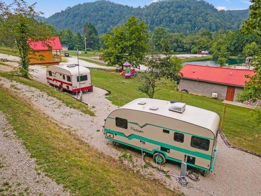 Our Vintage Campers are available. Enjoy all the modern-day amenities in our retro-style campers along with a private campsite.