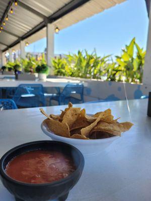 Complimentary chips and salsa on the patio