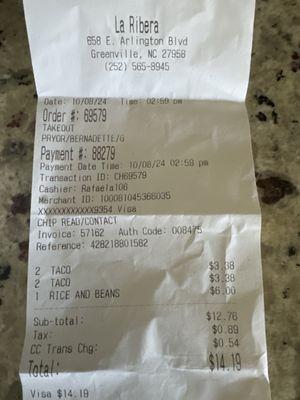 Receipt for this order. See the rice and beans I paid for and didn't receive?