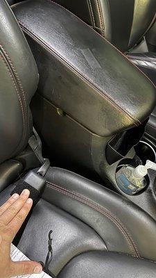 Center console partially wiped down