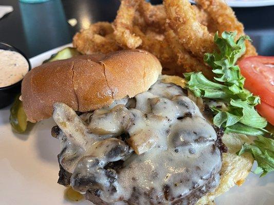 Mushroom Swiss and Onion Rings