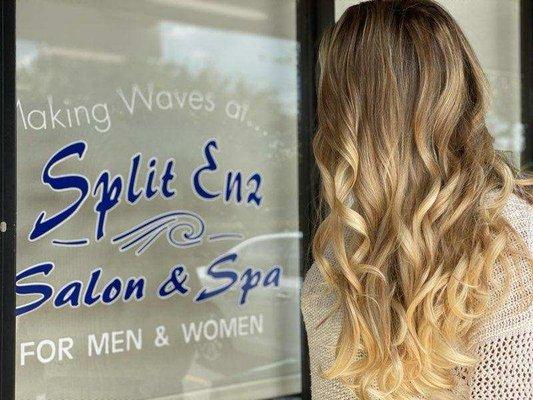 Gorgeous curls and color at Split Enz Hair Salon.