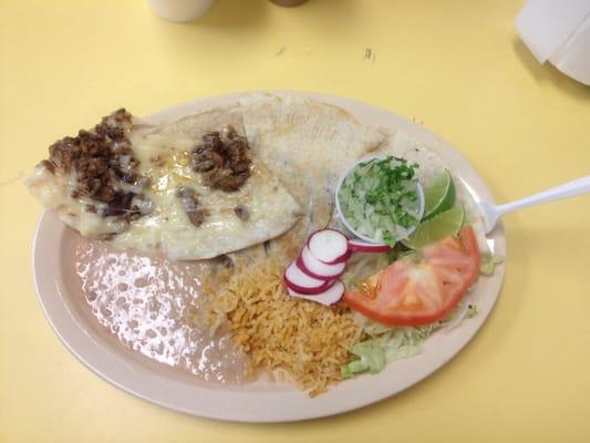 Asada Quesadilla with Rice and Beans