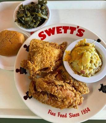 Fried Chicken, Turnip Greens, potato casserole