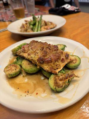 Pecan & Andouille crusted Salmon with Brusselsprouts... B+