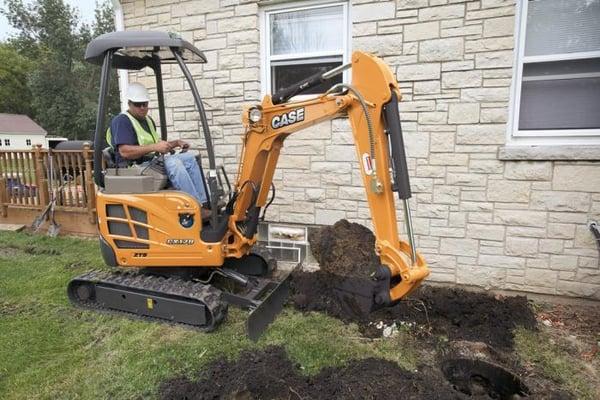 Case CX17 Mini Excavator. $220 Per Day. Tracks will retract to 39" in order to fit into tighter areas.