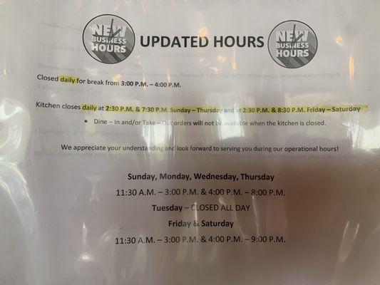 Updated hours