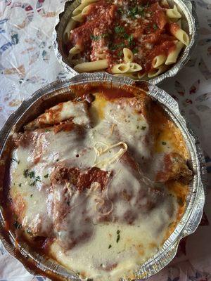 Eggplant Parmigiana with side of pasta