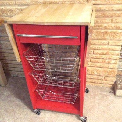 Kitchen Cart painted in Maison Blanche Paint Company Cerise and Amber Wax