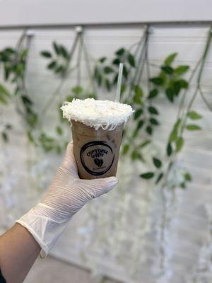 Cocunut expresso with lychee foam