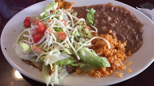 Enchilada, taco and tostada plate