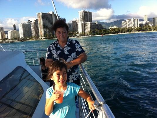 My mom and my daughter enjoying the sail on the South Coast of O'ahu