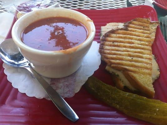 Half turkey panini sandwich and manhattan clam chowder