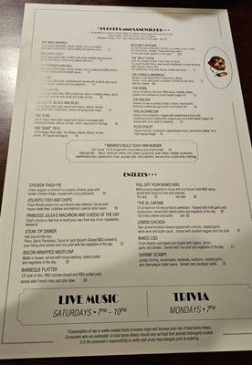 Menu as of March 2024