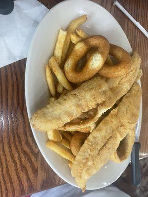 Whitefish, French Fries, and Hushpuppies