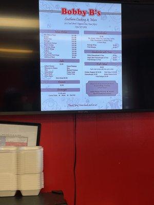 Menu inside the restaurant