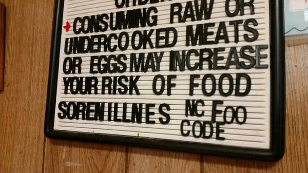 NC Foo Code...what's a "Food Sorenillnes?"   :-)