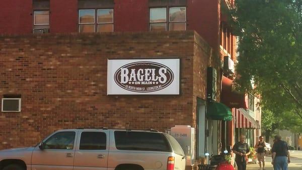 Bagels On Main.  The corner of North Main Street and First Street in Lexington,NC.