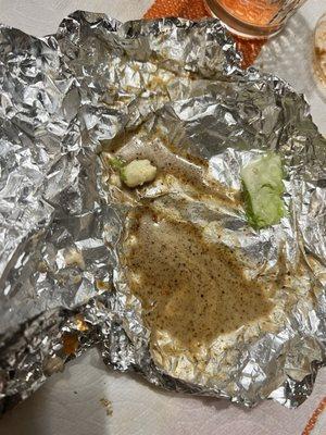 Water from the burrito in the foil