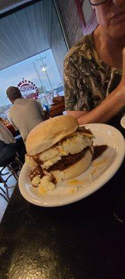 Yes. That is mashed potatoes and gravey on a deep fried cheese burger