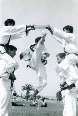 1968,Michael Conniry breaking boards at Tang Soo Do Demo.