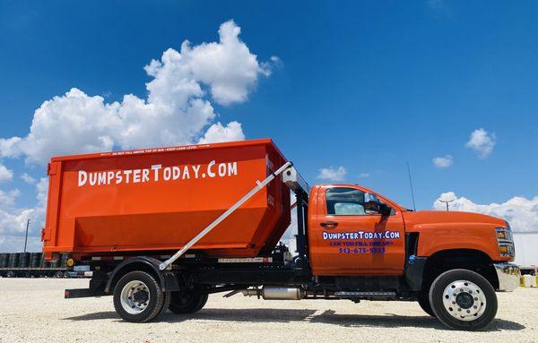 Look for the orange Dumpster Today trucks safely driving in your neighborhood