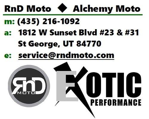 RnD Moto eXotic performance motorcycle and scooter parts