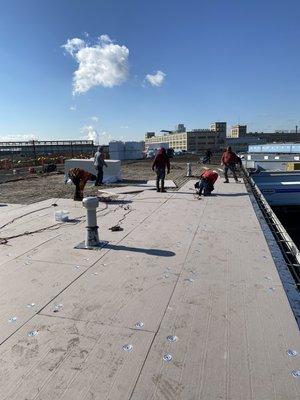 Insulation install over steel deck