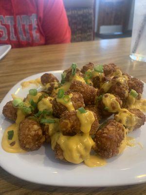 Canned cheese covered tater tots.