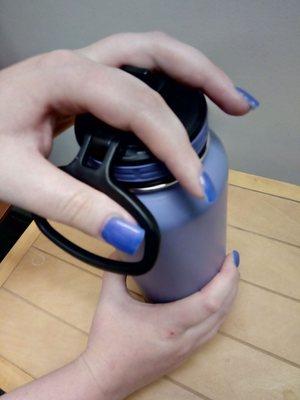 Client  wanted nails to match her water bottle.  Hard Nail Builder, with Gel polish.