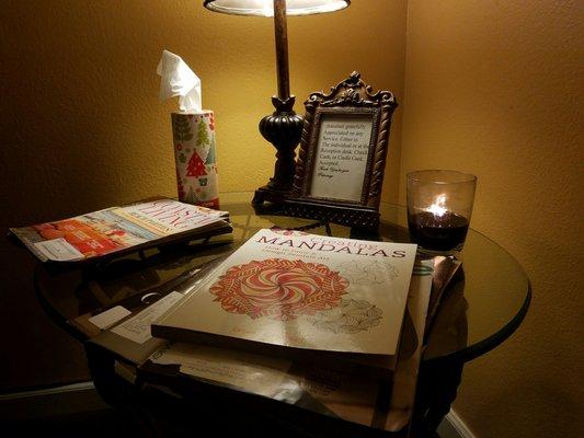 Books on books while waiting.