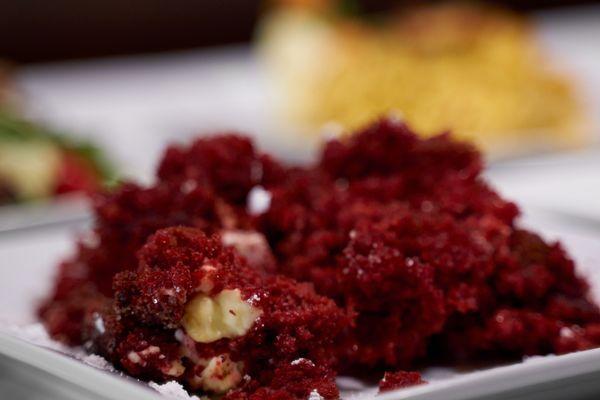 Red Velvet Bread Pudding - served with vanilla ice cream