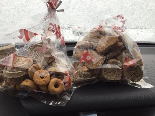 Treats for Valentine's dayr on the treat bar. They have different treats depending on the holiday along with a usual selection