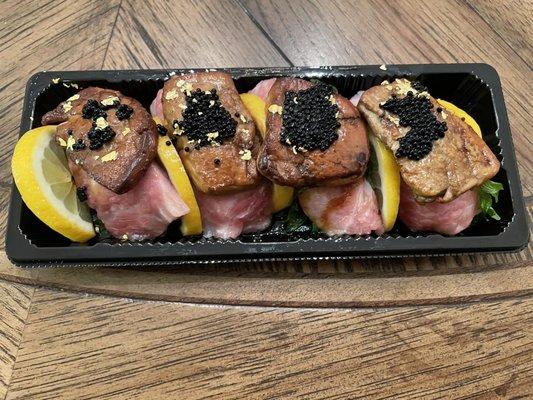 Foie gras and toro sushi